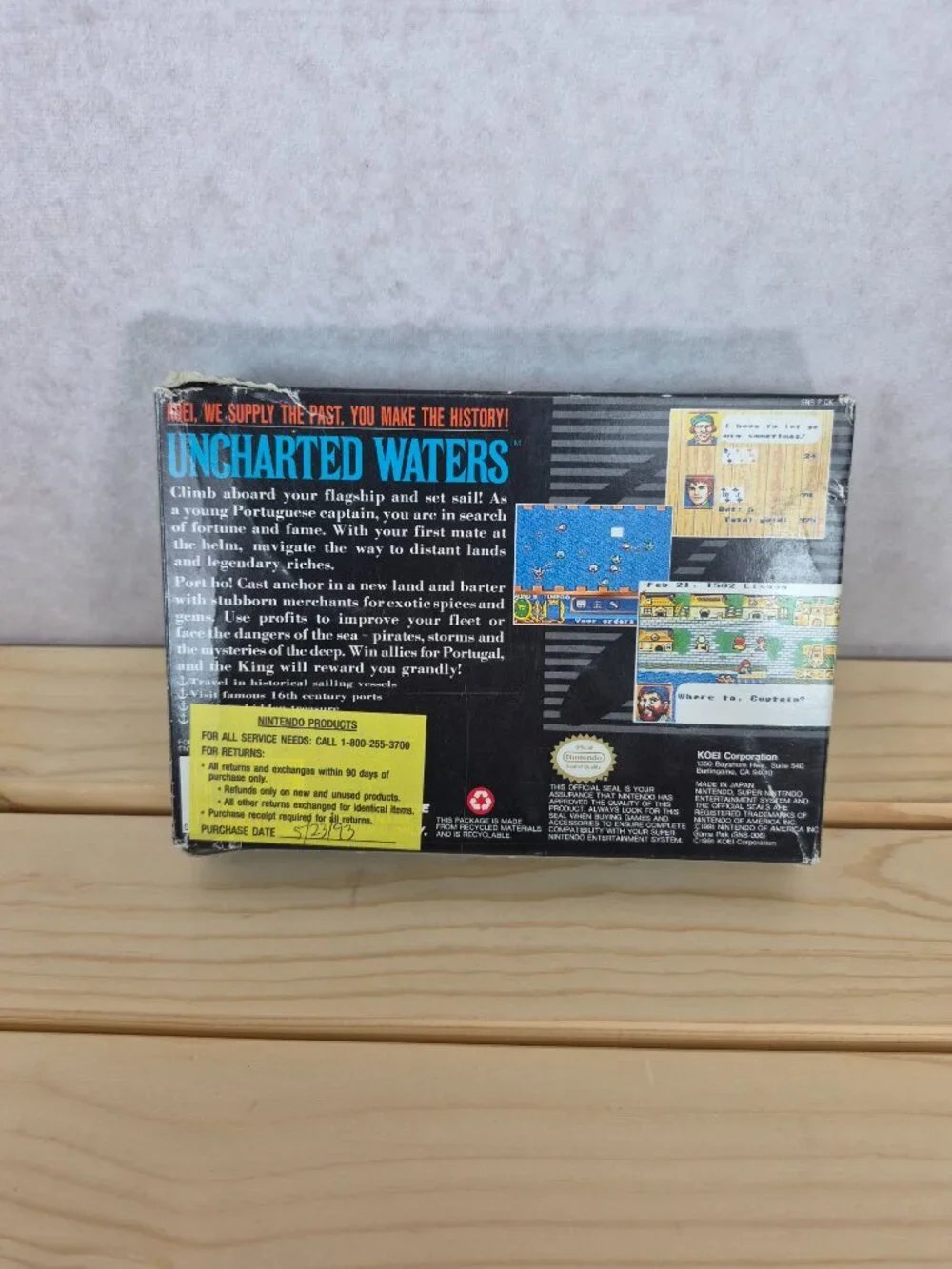 Uncharted Waters SNES Complete Set KOEI NTSC-U/C (1993) RPG Sailing Box Manual